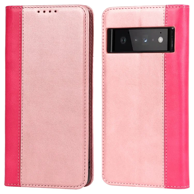 Para Google Pixel 6, Empalmante, Con Estilo de Billetera de Cuero Anti-scratch de Empalme Automático Con Soporte, Con Soporte - Oro Rosa/rosa