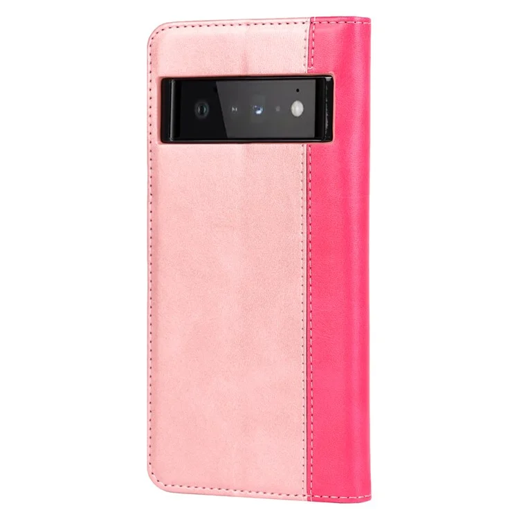 Para Google Pixel 6, Empalmante, Con Estilo de Billetera de Cuero Anti-scratch de Empalme Automático Con Soporte, Con Soporte - Oro Rosa/rosa