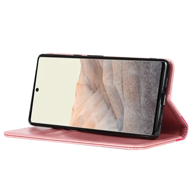 Para Google Pixel 6, Empalmante, Con Estilo de Billetera de Cuero Anti-scratch de Empalme Automático Con Soporte, Con Soporte - Oro Rosa/rosa