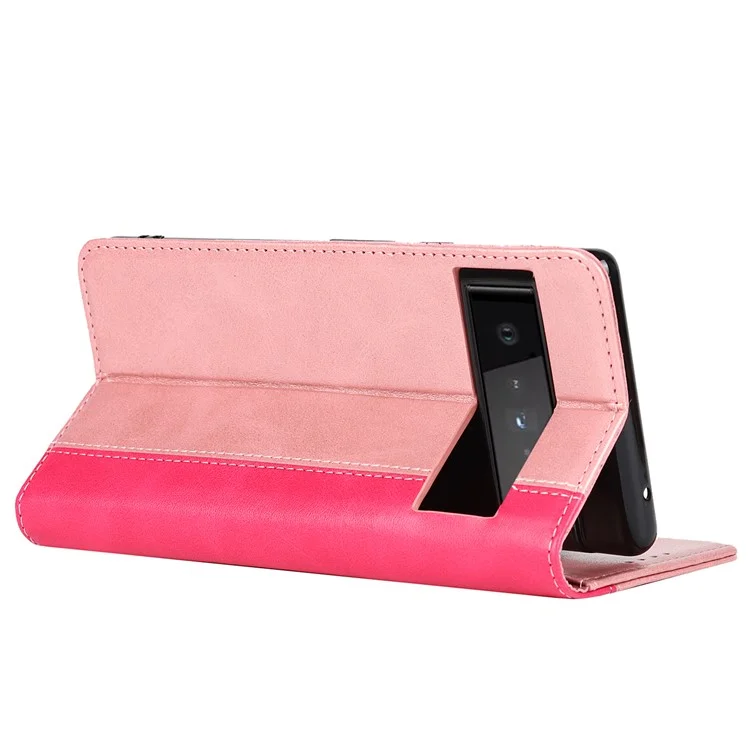 Para Google Pixel 6, Empalmante, Con Estilo de Billetera de Cuero Anti-scratch de Empalme Automático Con Soporte, Con Soporte - Oro Rosa/rosa