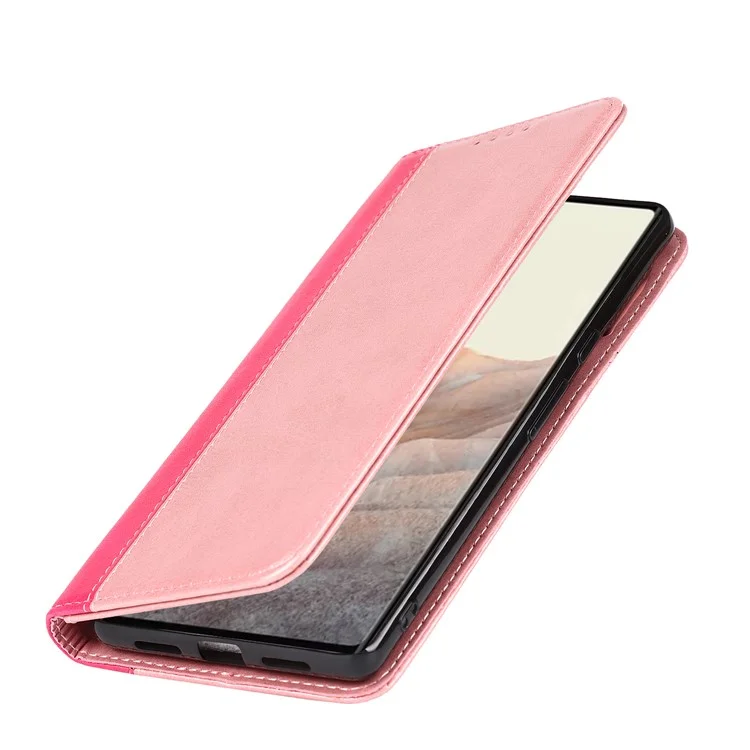Para Google Pixel 6, Empalmante, Con Estilo de Billetera de Cuero Anti-scratch de Empalme Automático Con Soporte, Con Soporte - Oro Rosa/rosa