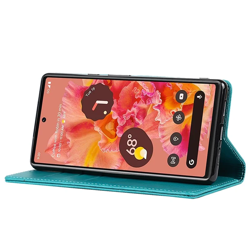 Til Google Pixel 6 Wallet Ståfunktion Drophård TPU+PU Kunstlæder Telefonbeskyttelsesdæksel - Himmeblå