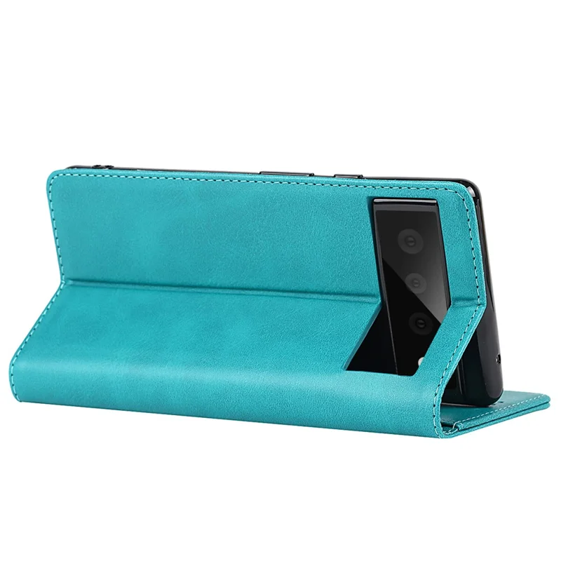 Til Google Pixel 6 Wallet Ståfunktion Drophård TPU+PU Kunstlæder Telefonbeskyttelsesdæksel - Himmeblå