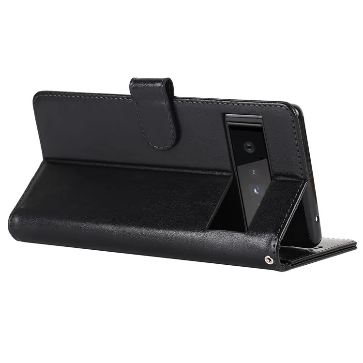 R61 Textura Caminhada PU PU PU Capela Case Case Complar Com Stand Dobrável Para o Google Pixel 6 Pro - Preto