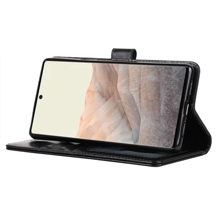 R61 Textura Caminhada PU PU PU Capela Case Case Complar Com Stand Dobrável Para o Google Pixel 6 Pro - Preto