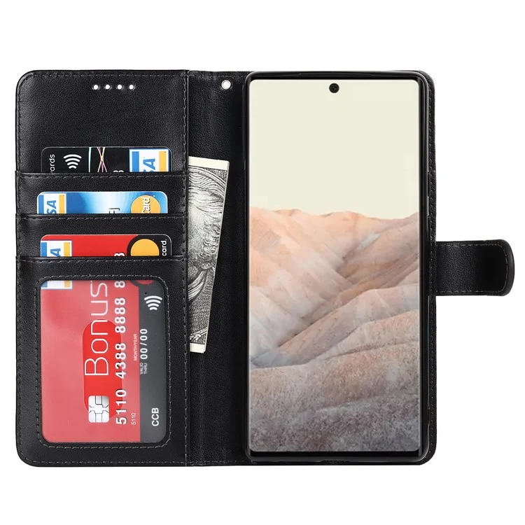 R61 Textura Caminhada PU PU PU Capela Case Case Complar Com Stand Dobrável Para o Google Pixel 6 Pro - Preto