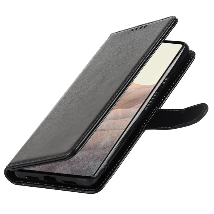 R61 Texture Fellée Seam Shockproof le Cuir Boîtier du Portefeuille Portefeuille Représentation du Téléphone Avec Sangle Pour Google Pixel 6 - le Noir