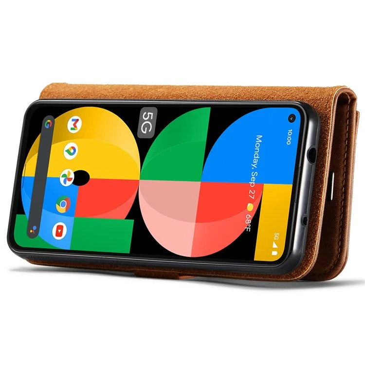 Dg. Ming Anti-scratch Bacca Pellofica Pollet Split Coperchio Coperchio Per Coperchio Fulle Shoh Sedachibile Custodia Per Telefono Interno 2 in 1 Per Google Pixel 5a 5G - Marrone