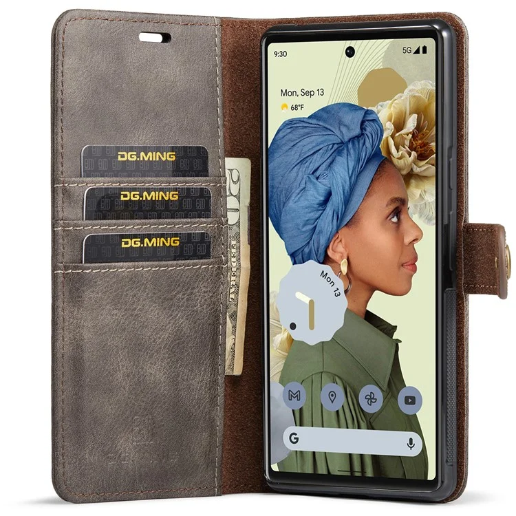 Dg. Ming Split Lething+tpu Custodia Interna Portafoglio Magnetica Magnetica Cover Per Telefono 2 in 1 Per Google Pixel 6 Pro - Grigio