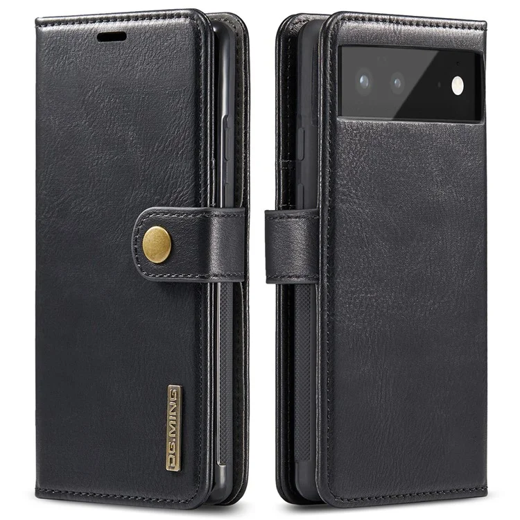 Dg. Ming Split Leder Cover Wallet Ständer Design Abnehmbar Magnetabsorption Phone Hülle Für Google Pixel 6 - Schwarz