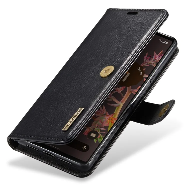 Dg. Ming Split Leder Cover Wallet Ständer Design Abnehmbar Magnetabsorption Phone Hülle Für Google Pixel 6 - Schwarz