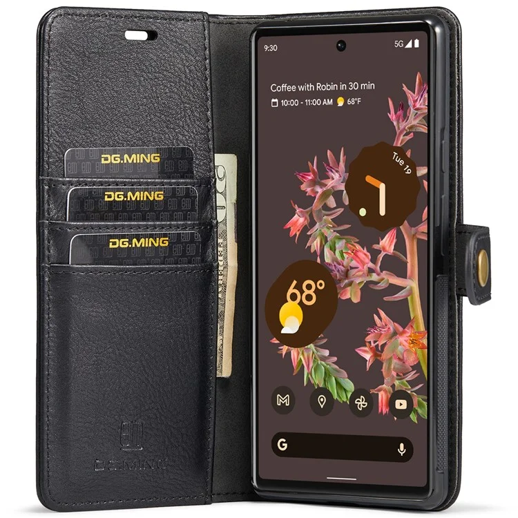 Dg. Ming Split Leder Cover Wallet Ständer Design Abnehmbar Magnetabsorption Phone Hülle Für Google Pixel 6 - Schwarz