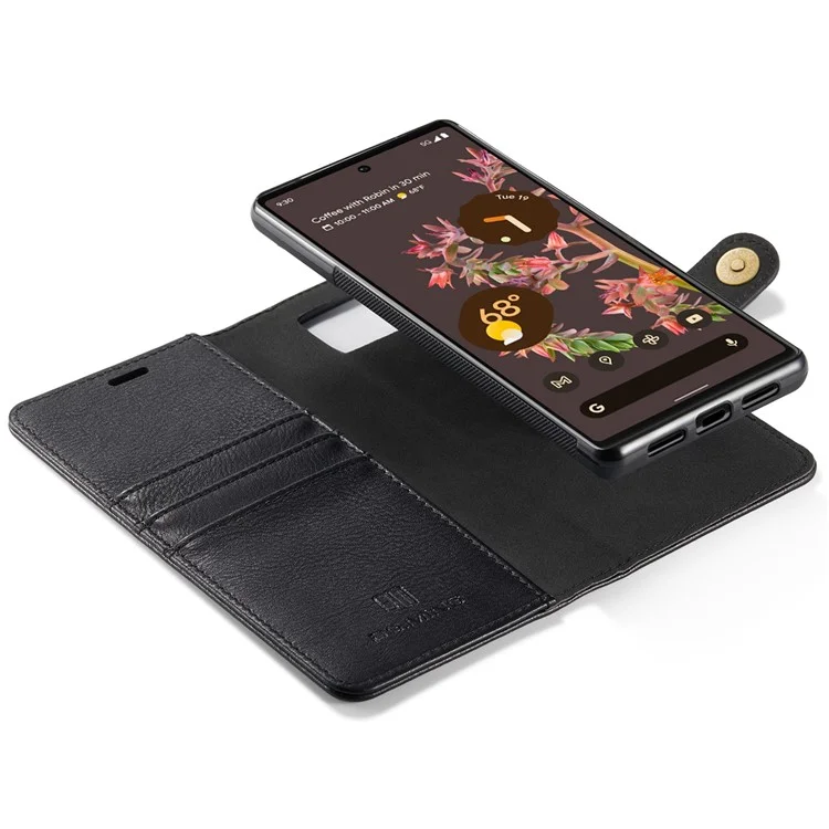 Dg. Ming Split Leder Cover Wallet Ständer Design Abnehmbar Magnetabsorption Phone Hülle Für Google Pixel 6 - Schwarz