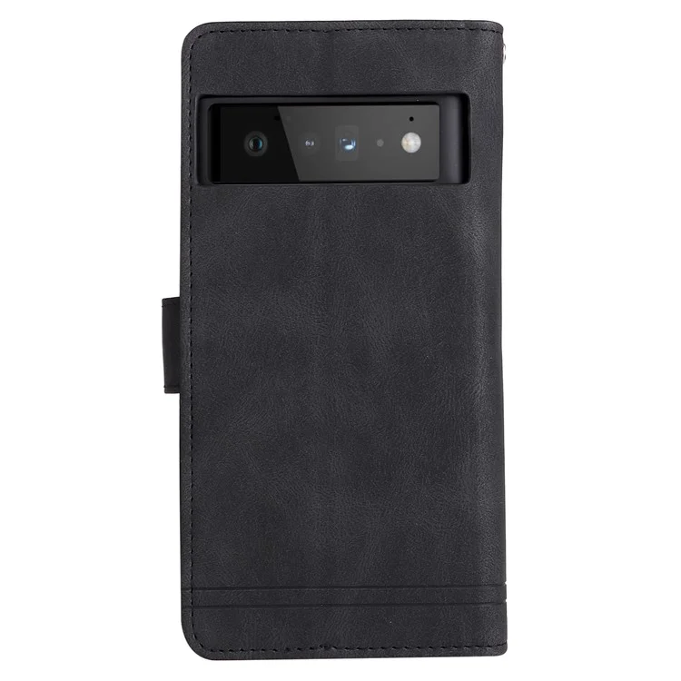 Drucken Von Streifen Hauttouch PU Leder Ständer Flip Reißverschluss Taschenabdeckungskartenhalter Slots Magnetische Verschluss Schockdicht Mit Riemen Für Google Pixel 6 Pro - Schwarz