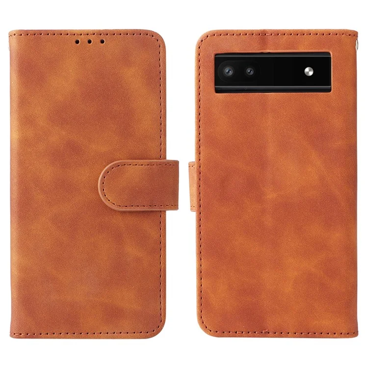 Comfortable Skin-touch Feeling Anti-scratch PU Leather Stand Phone Cover Wallet Case for Google Pixel 6a - Brown