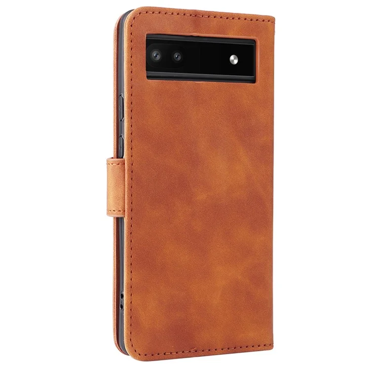 Comfortable Skin-touch Feeling Anti-scratch PU Leather Stand Phone Cover Wallet Case for Google Pixel 6a - Brown