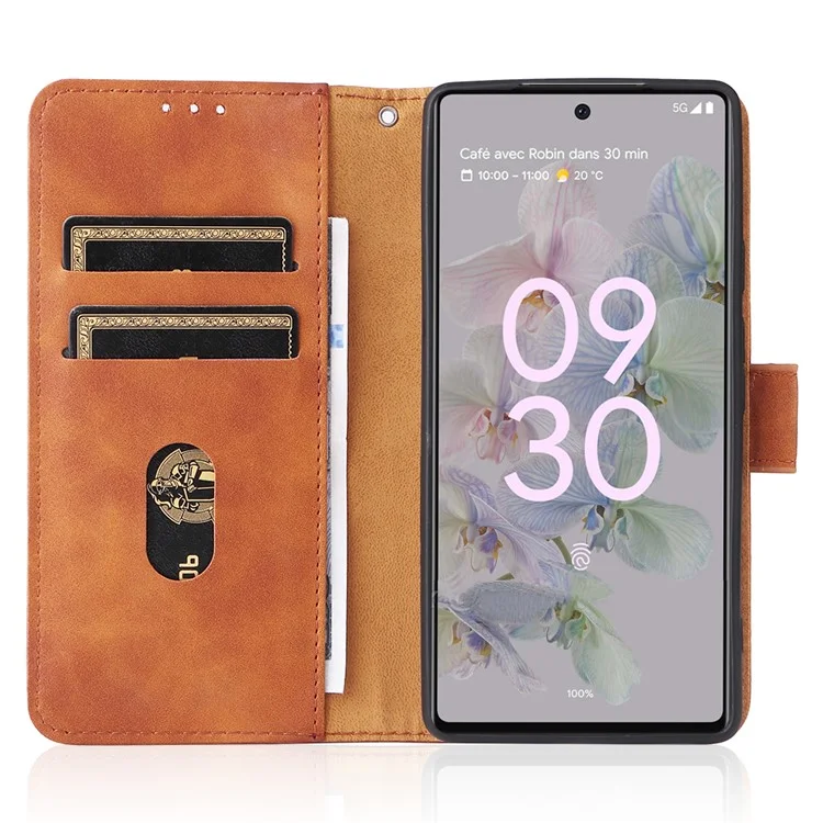 Comfortable Skin-touch Feeling Anti-scratch PU Leather Stand Phone Cover Wallet Case for Google Pixel 6a - Brown