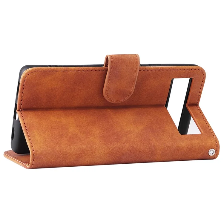 Comfortable Skin-touch Feeling Anti-scratch PU Leather Stand Phone Cover Wallet Case for Google Pixel 6a - Brown