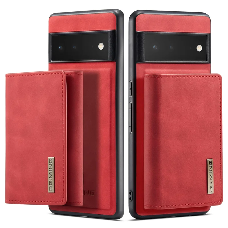 DG.MING M1 Series Detachable 2-in-1 Design Magnetic Absorption Wallet + PU Leather Coated Phone Case Cover with Kickstand for Google Pixel 6 Pro - Red