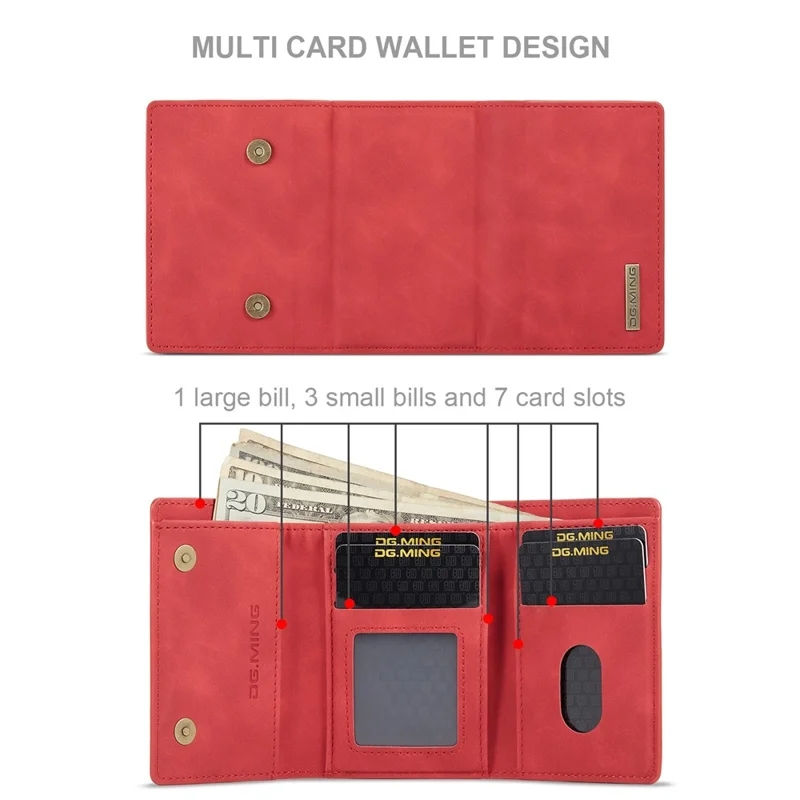 DG.MING M1 Series Detachable 2-in-1 Design Magnetic Absorption Wallet + PU Leather Coated Phone Case Cover with Kickstand for Google Pixel 6 Pro - Red