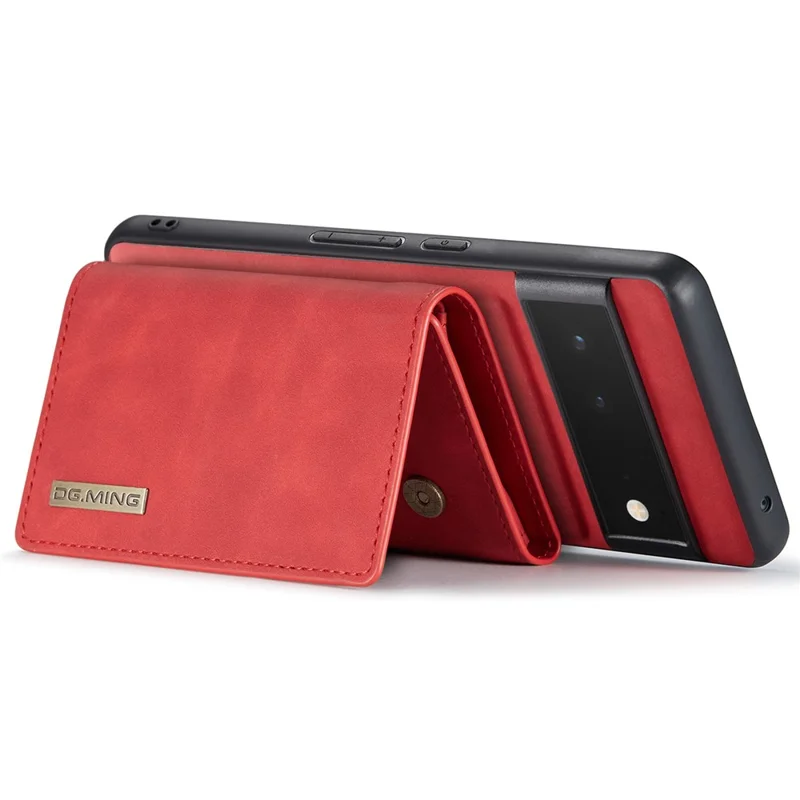 DG.MING M1 Series Detachable 2-in-1 Design Magnetic Absorption Wallet + PU Leather Coated Phone Case Cover with Kickstand for Google Pixel 6 Pro - Red