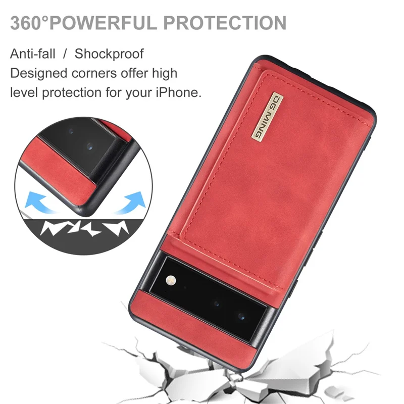 DG.MING M1 Series Detachable 2-in-1 Design Magnetic Absorption Wallet + PU Leather Coated Phone Case Cover with Kickstand for Google Pixel 6 Pro - Red
