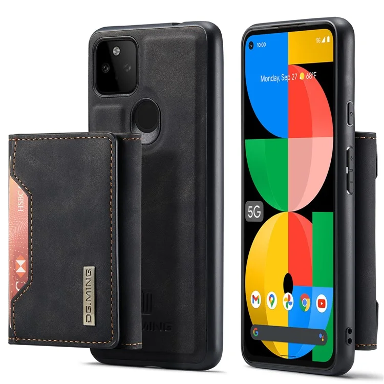 Dg. Ming M2 Serie Front Card Slot Design Anti-Drop Magnetic Wallet Design Hybrid Case Con Cavalletto Per Google Pixel 5a 5G - Nero