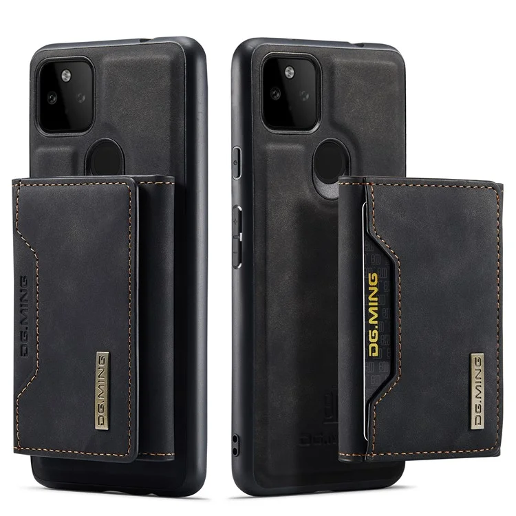 Dg. Ming M2 Serie Front Card Slot Design Anti-Drop Magnetic Wallet Design Hybrid Case Con Cavalletto Per Google Pixel 5a 5G - Nero