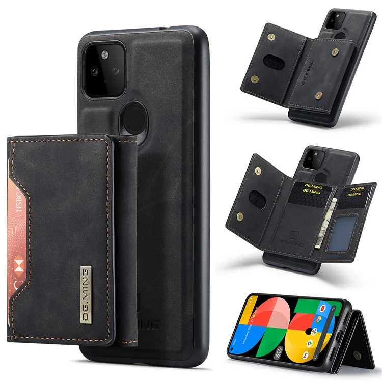 Dg. Ming M2 Serie Front Card Slot Design Anti-Drop Magnetic Wallet Design Hybrid Case Con Cavalletto Per Google Pixel 5a 5G - Nero