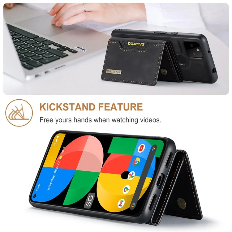 Dg. Ming M2 Serie Front Card Slot Design Anti-Drop Magnetic Wallet Design Hybrid Case Con Cavalletto Per Google Pixel 5a 5G - Nero