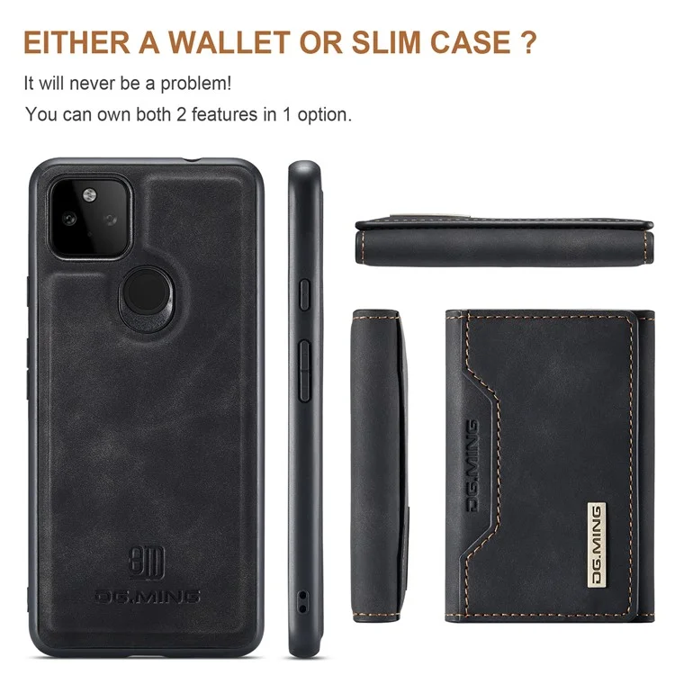 Dg. Ming M2 Serie Front Card Slot Design Anti-Drop Magnetic Wallet Design Hybrid Case Con Cavalletto Per Google Pixel 5a 5G - Nero