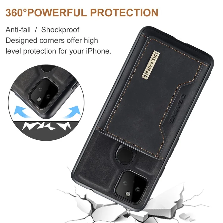 Dg. Ming M2 Serie Front Card Slot Design Anti-Drop Magnetic Wallet Design Hybrid Case Con Cavalletto Per Google Pixel 5a 5G - Nero