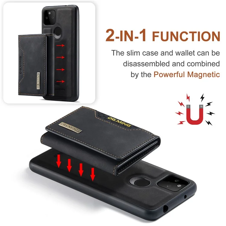 Dg. Ming M2 Serie Front Card Slot Design Anti-Drop Magnetic Wallet Design Hybrid Case Con Cavalletto Per Google Pixel 5a 5G - Nero