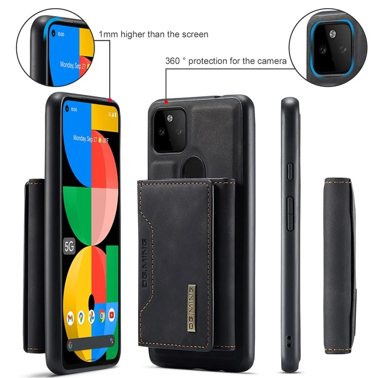 Dg. Ming M2 Serie Front Card Slot Design Anti-Drop Magnetic Wallet Design Hybrid Case Con Cavalletto Per Google Pixel 5a 5G - Nero