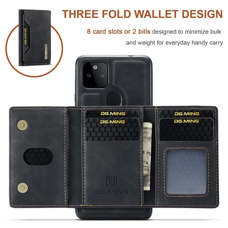Dg. Ming M2 Serie Front Card Slot Design Anti-Drop Magnetic Wallet Design Hybrid Case Con Cavalletto Per Google Pixel 5a 5G - Nero