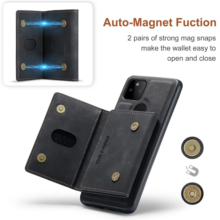 Dg. Ming M2 Serie Front Card Slot Design Anti-Drop Magnetic Wallet Design Hybrid Case Con Cavalletto Per Google Pixel 5a 5G - Nero