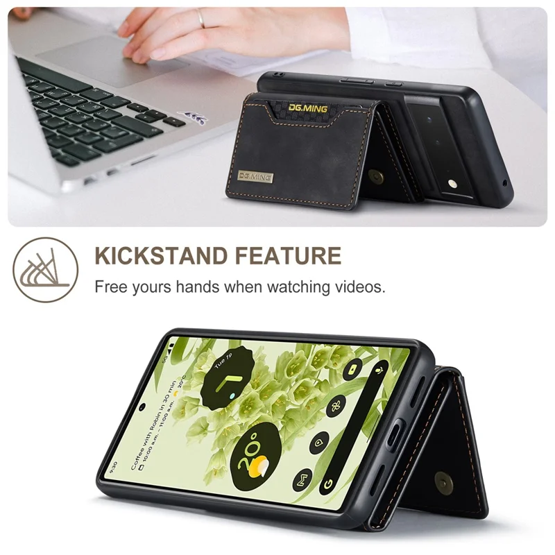 DG.MING M2 Series Shockproof Anti-scratch Magnetic Wallet Design Hybrid Case with Kickstand for Google Pixel 6 Pro - Black