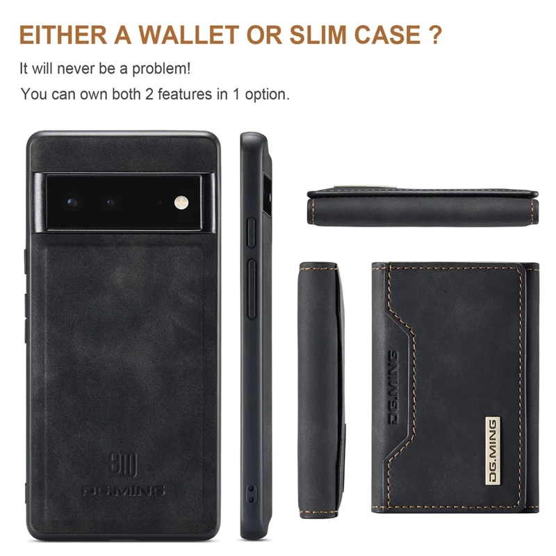 DG.MING M2 Series Shockproof Anti-scratch Magnetic Wallet Design Hybrid Case with Kickstand for Google Pixel 6 Pro - Black