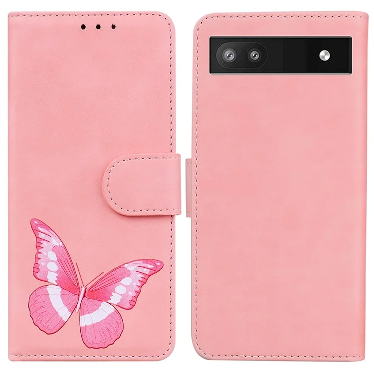 Magnetverschluss-Hautgefühl-Telefon-Hülle Anti-Kratzer Schmetterling-Druck Ständer Geldbörse Leder-Telefon-Abdeckung für Google Pixel 6a - Pink