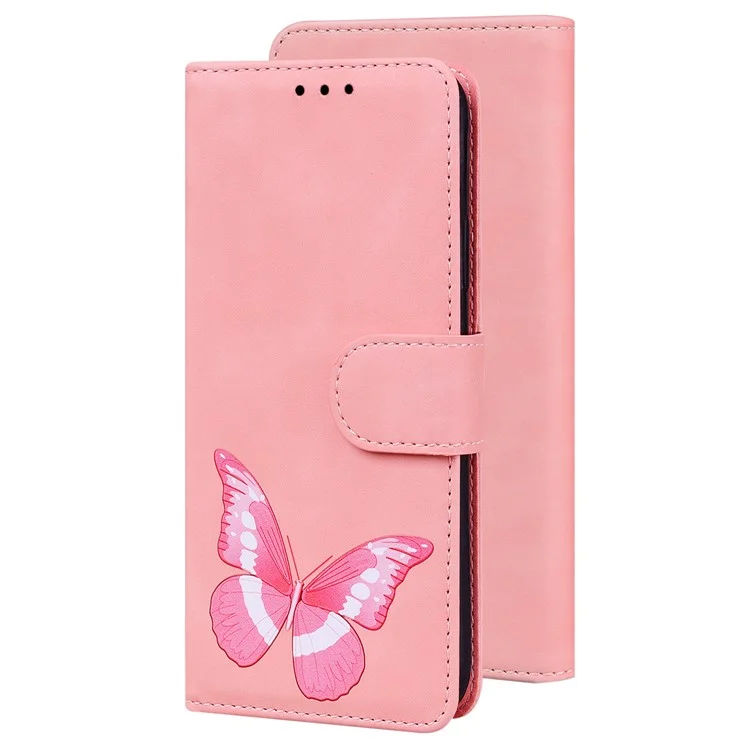 Magnetverschluss-Hautgefühl-Telefon-Hülle Anti-Kratzer Schmetterling-Druck Ständer Geldbörse Leder-Telefon-Abdeckung für Google Pixel 6a - Pink