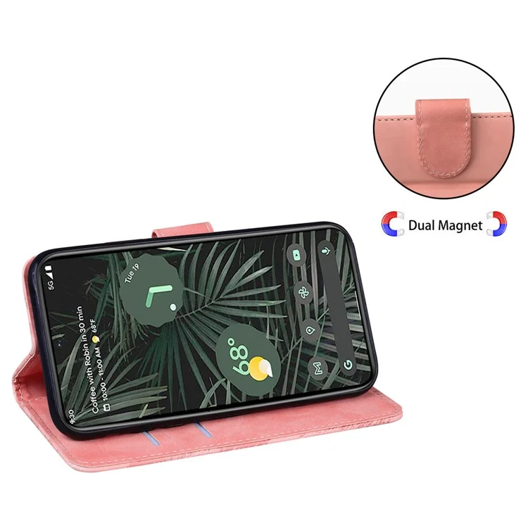 Magnetverschluss-Hautgefühl-Telefon-Hülle Anti-Kratzer Schmetterling-Druck Ständer Geldbörse Leder-Telefon-Abdeckung für Google Pixel 6a - Pink