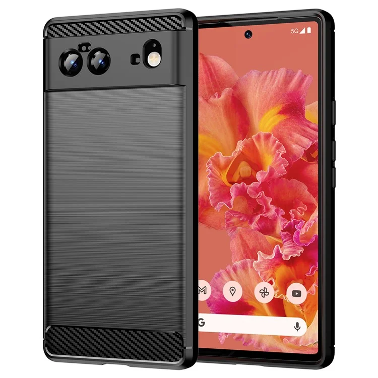 Étui en TPU texturé en fibre de carbone de 1,8 mm, surface brossée, sans empreintes digitales, flexible, protection arrière en TPU pour Google Pixel 6 - Noir