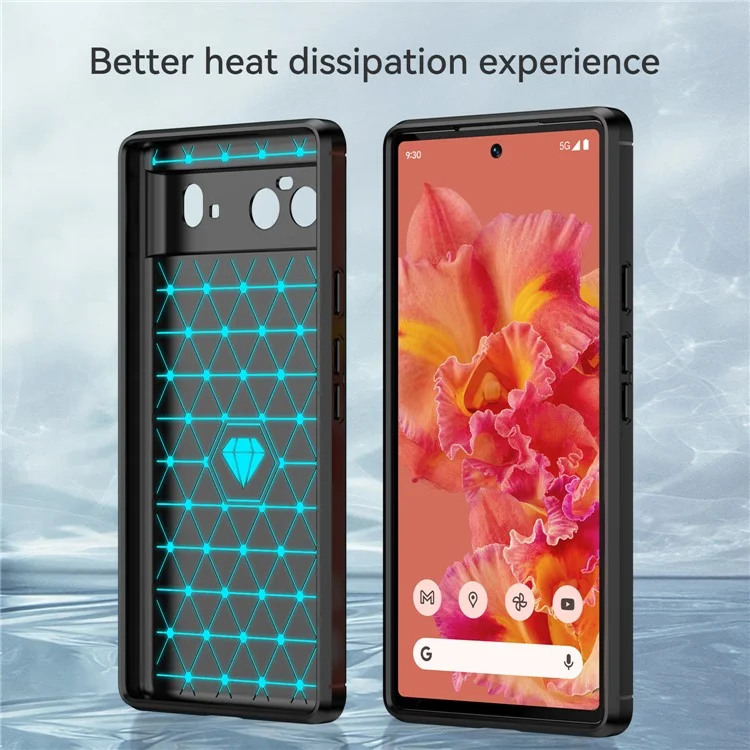 Étui en TPU texturé en fibre de carbone de 1,8 mm, surface brossée, sans empreintes digitales, flexible, protection arrière en TPU pour Google Pixel 6 - Noir