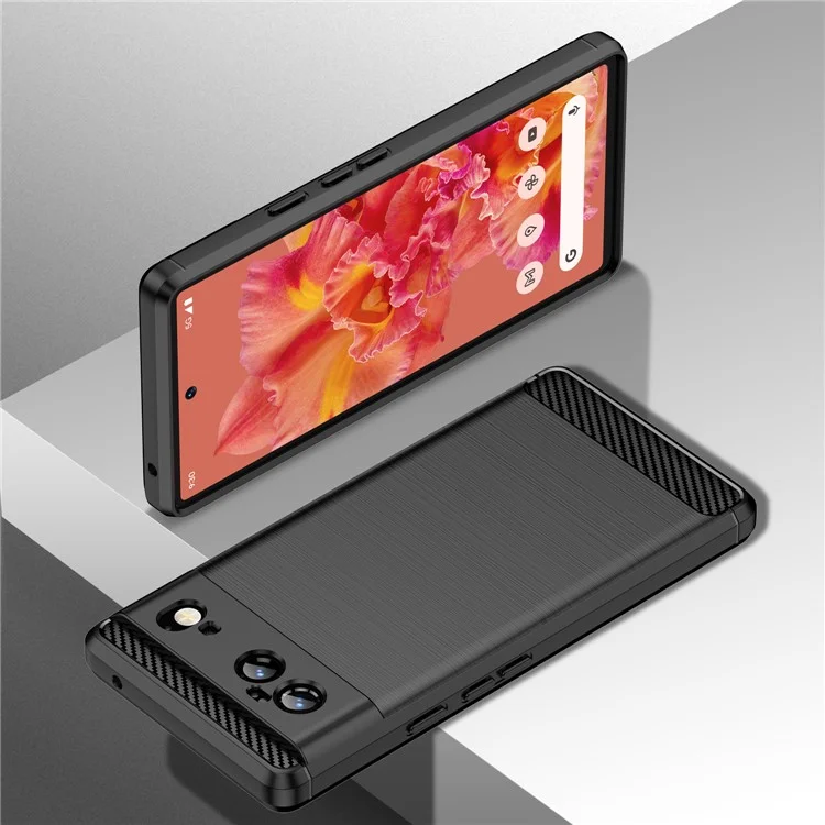 Étui en TPU texturé en fibre de carbone de 1,8 mm, surface brossée, sans empreintes digitales, flexible, protection arrière en TPU pour Google Pixel 6 - Noir