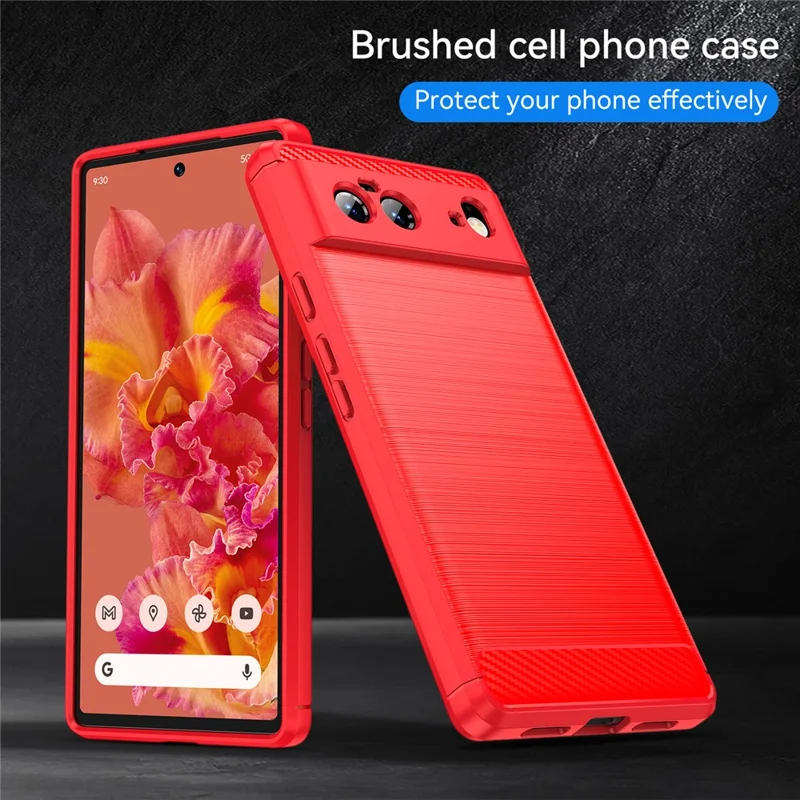 1.8mm Carbon Fiber Texture TPU Case Brushed Surface Fingerprint-Free Flexible TPU Phone Protective Back Cover for Google Pixel 6 - Red