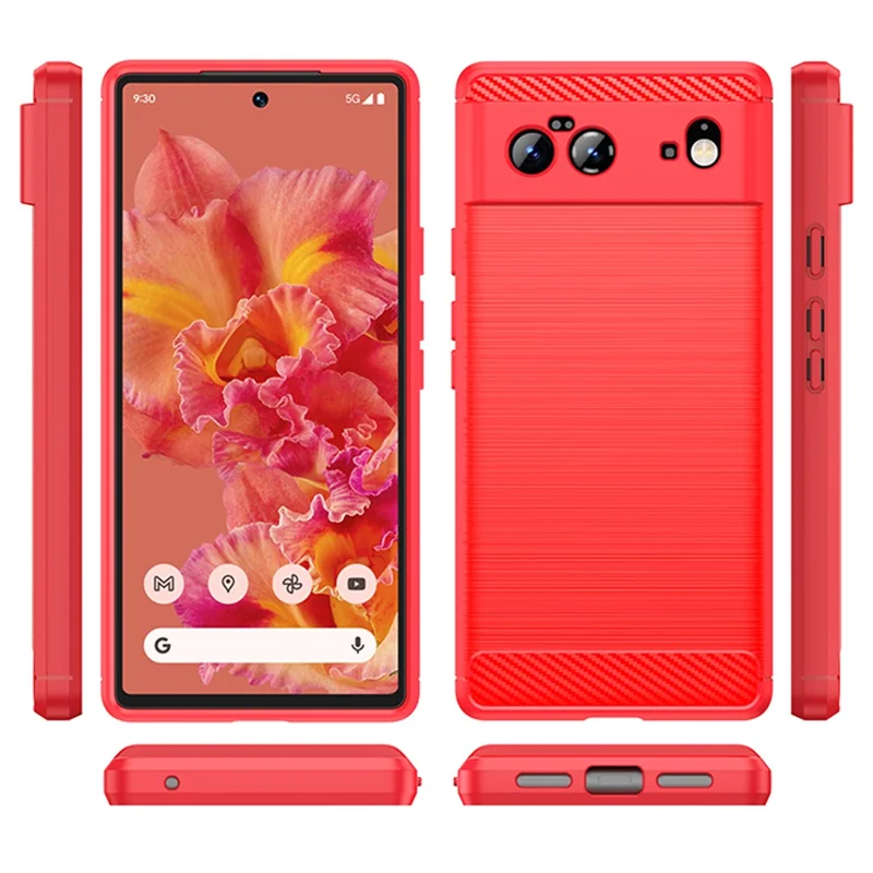 1.8mm Carbon Fiber Texture TPU Case Brushed Surface Fingerprint-Free Flexible TPU Phone Protective Back Cover for Google Pixel 6 - Red