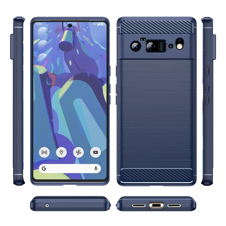 1.8mm Carbon Fiber Texture TPU Case Brushed Surface Anti-Scratch Anti-Fall Phone Protective Cover for Google Pixel 6 Pro - Blue