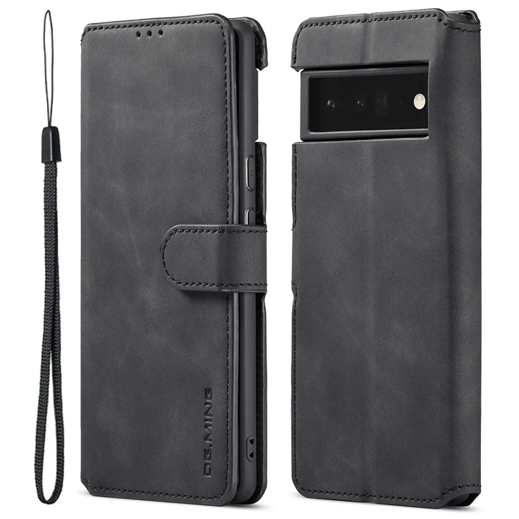 Dg. Ming Stand Wallet Design Retro Style PU Leder + TPU Telefon Hülle Für Google Pixel 6 Pro - Schwarz