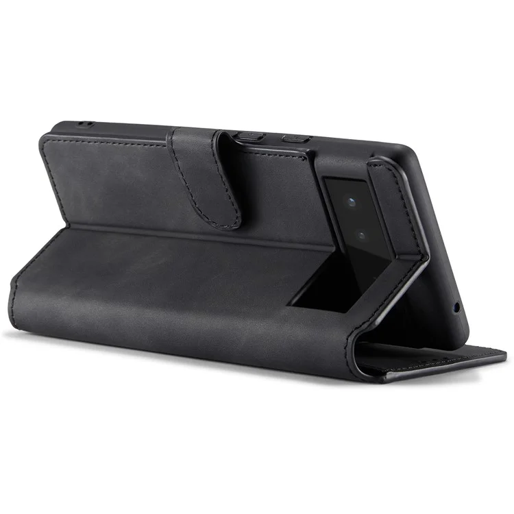 Dg. Ming Protección Completa Estilo Retro Cubierta de Cuero PU Case de Teléfonos TPU Con Billetera de Soporte Para Google Pixel 6 - Negro