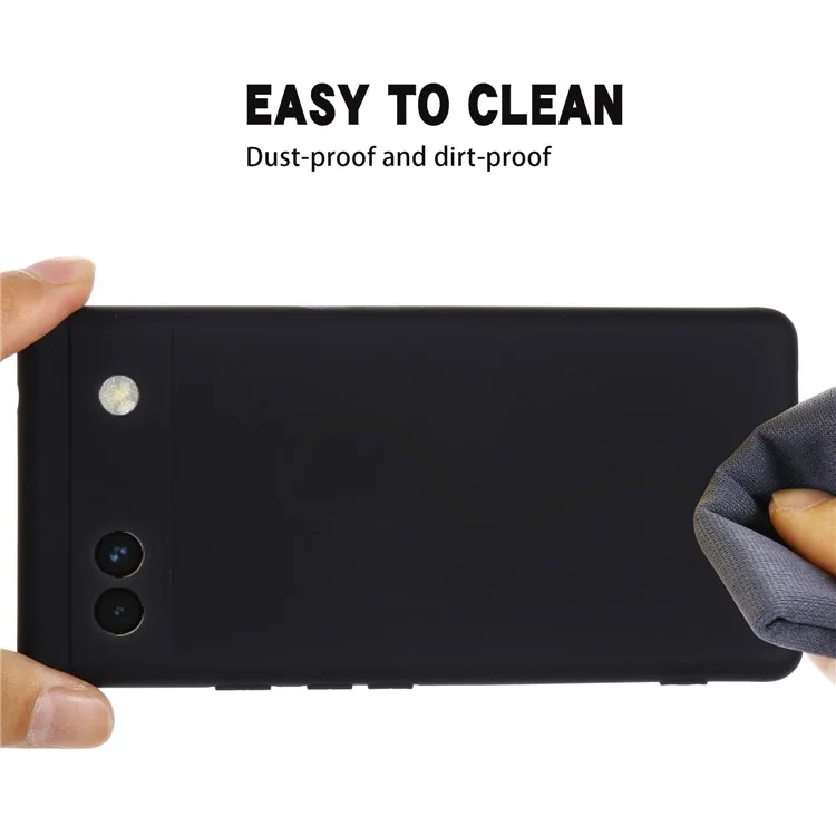 Soft Touch Liquid Silicone Microfiber Lining Anti-Shock Flexible Phone Case with Strap for Google Pixel 6a - Black